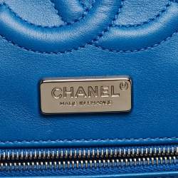 Pre Owned Chanel Blue Python Medium Classic Double Flap Bag