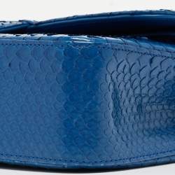 Pre Owned Chanel Blue Python Medium Classic Double Flap Bag