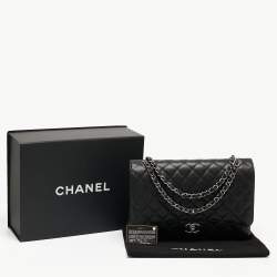 Pre Owned Chanel Black Quilted Caviar Leather Maxi Classic Double Flap Bag