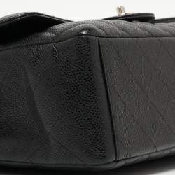 Pre Owned Chanel Black Quilted Caviar Leather Maxi Classic Double Flap Bag