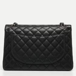Pre Owned Chanel Black Quilted Caviar Leather Maxi Classic Double Flap Bag