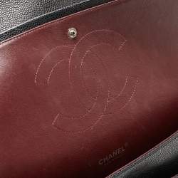 Pre Owned Chanel Black Quilted Caviar Leather Maxi Classic Double Flap Bag