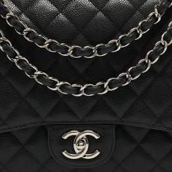Pre Owned Chanel Black Quilted Caviar Leather Maxi Classic Double Flap Bag