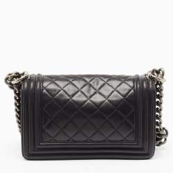 Pre Owned Chanel Black Quilted Leather Small Boy Bag