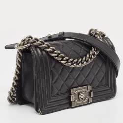 Pre Owned Chanel Black Quilted Leather Small Boy Bag
