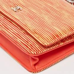 Chanel Orange/Yellow Stripe Patent and Leather CC Wallet On Chain 