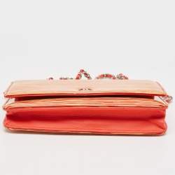 Chanel Orange/Yellow Stripe Patent and Leather CC Wallet On Chain 