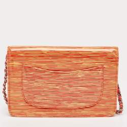 Chanel Orange/Yellow Stripe Patent and Leather CC Wallet On Chain 
