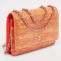 Chanel Orange/Yellow Stripe Patent and Leather CC Wallet On Chain 