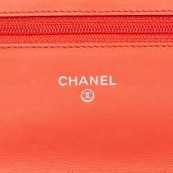 Chanel Orange/Yellow Stripe Patent and Leather CC Wallet On Chain 