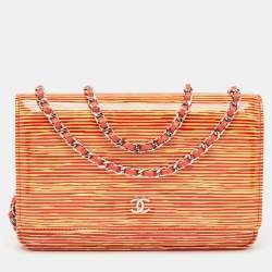 Chanel Orange/Yellow Stripe Patent and Leather CC Wallet On Chain 