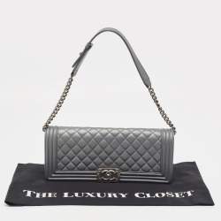 Chanel Grey Quilted Leather East West Boy Bag