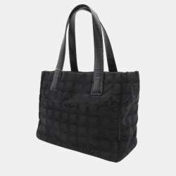 Pre Owned Chanel Black Canvas New Travel Line Tote PM Bag