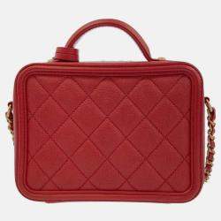 Chanel Red Leather Filigree Shoulder Bag