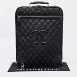 Chanel Black Quilted Nylon 2 Wheeled CC Luggage