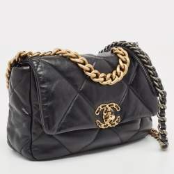 Pre Owned Chanel Black Quilted Leather Medium 19 Flap Bag
