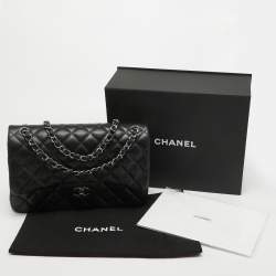Pre Owned  Chanel Black Quilted Caviar Leather Jumbo Classic Double Flap Bag