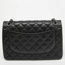 Pre Owned  Chanel Black Quilted Caviar Leather Jumbo Classic Double Flap Bag