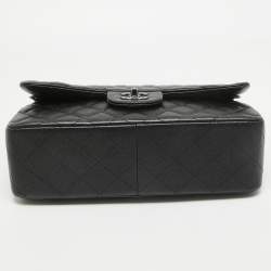 Pre Owned  Chanel Black Quilted Caviar Leather Jumbo Classic Double Flap Bag