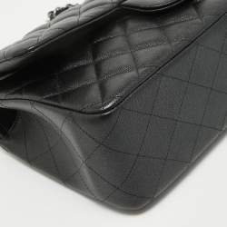 Pre Owned  Chanel Black Quilted Caviar Leather Jumbo Classic Double Flap Bag