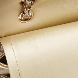 Pre Owned Chanel Gold Chevron Patent Leather Medium Classic Double Flap Bag