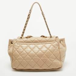 Pre Owned Chanel Beige Quilted Aged Leather Pondicherry Flap Bag