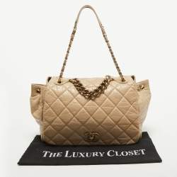 Pre Owned Chanel Beige Quilted Aged Leather Pondicherry Flap Bag