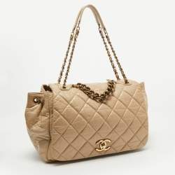 Pre Owned Chanel Beige Quilted Aged Leather Pondicherry Flap Bag