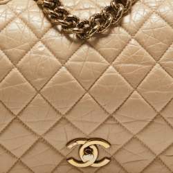 Pre Owned Chanel Beige Quilted Aged Leather Pondicherry Flap Bag