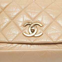 Pre Owned Chanel Beige Quilted Aged Leather Pondicherry Flap Bag