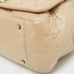 Pre Owned Chanel Beige Quilted Aged Leather Pondicherry Flap Bag
