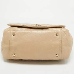 Pre Owned Chanel Beige Quilted Aged Leather Pondicherry Flap Bag