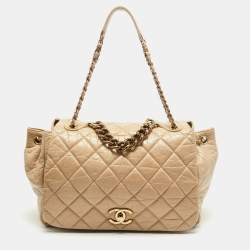 Pre Owned Chanel Beige Quilted Aged Leather Pondicherry Flap Bag