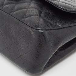 Pre Owned Chanel Black Quilted Caviar Leather Jumbo Classic Double Flap Bag