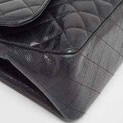 Pre Owned Chanel Black Quilted Caviar Leather Jumbo Classic Double Flap Bag