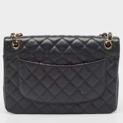 Pre Owned Chanel Black Quilted Caviar Leather Jumbo Classic Double Flap Bag