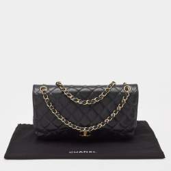 Pre Owned Chanel Black Quilted Caviar Leather Jumbo Classic Double Flap Bag