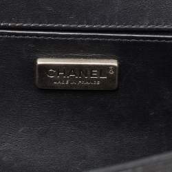 Pre Owned Chanel Black Python and Patent Leather Medium Boy Flap Bag