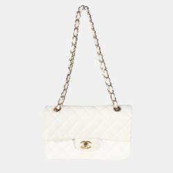 Chanel White Quilted Caviar Small Classic Double Flap Bag  