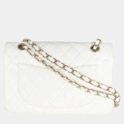 Chanel White Quilted Caviar Small Classic Double Flap Bag  