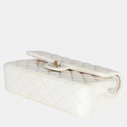 Chanel White Quilted Caviar Small Classic Double Flap Bag  