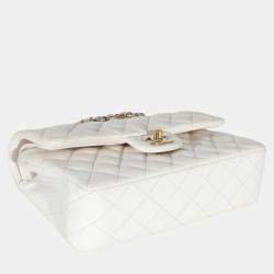 Chanel White Quilted Caviar Small Classic Double Flap Bag  