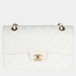 Chanel White Quilted Caviar Small Classic Double Flap Bag  