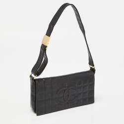 Pre Owned Chanel Black Chocolate Bar Leather Vintage Flap Bag