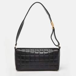 Pre Owned Chanel Black Chocolate Bar Leather Vintage Flap Bag