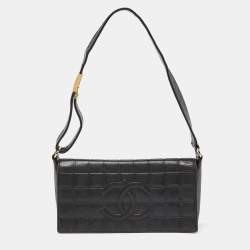 Pre Owned Chanel Black Chocolate Bar Leather Vintage Flap Bag