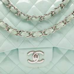 Chanel Green Quilted Patent Leather Jumbo Classic Double Flap Bag