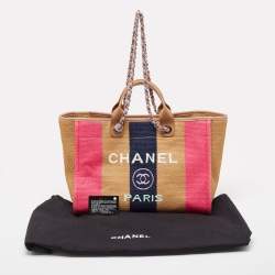 Chanel Multicolor Striped Straw Raffia Large Deauville Shopper Tote