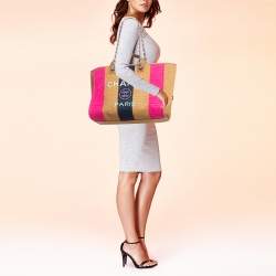 Chanel Multicolor Striped Straw Raffia Large Deauville Shopper Tote