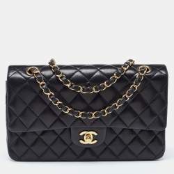 Pre Owned Chanel Black Quilted Leather Medium Classic Double Flap Bag